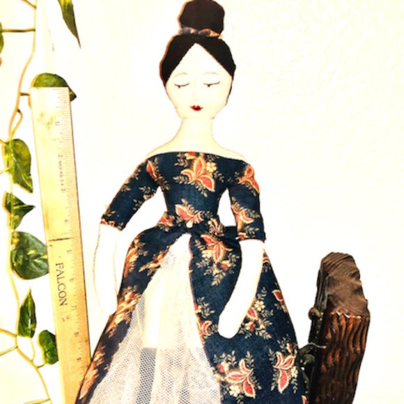 New Elegant Handmade Rag Doll Royal Blue Red Paisley Print Dress Beautiful - Picture 1 of 6